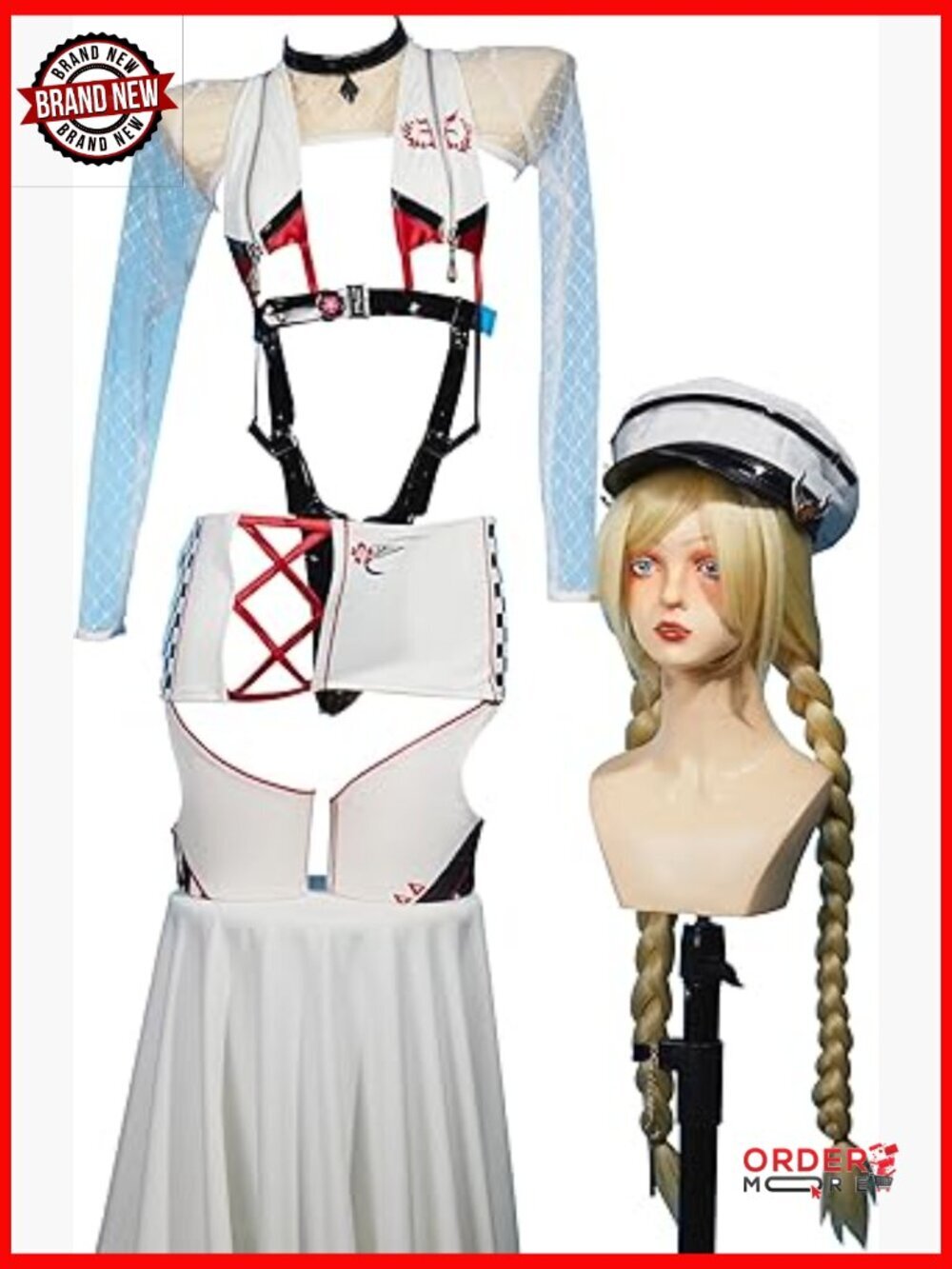Large Faux Leather Cosplay Bodysuit with Mesh Top, Skirt, and Accessories